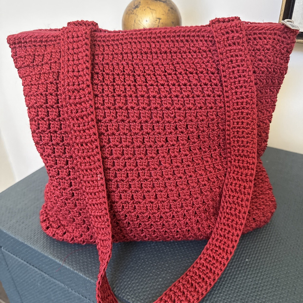 The Sak Burgundy Crochet Shoulder Bag – Logo – Boho – Like New